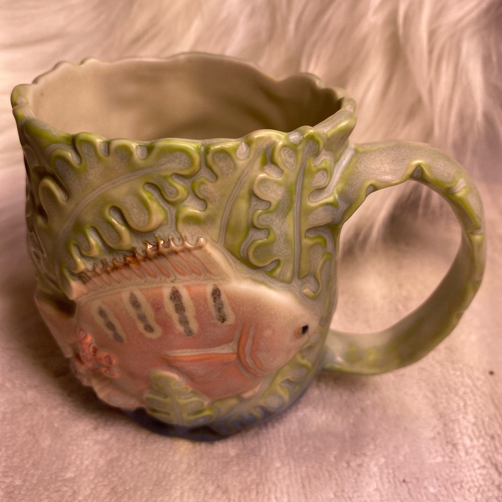 Takahashe Ceramic Fish Mug 3D Fish Sea Life Handpainted Collectible Pristine